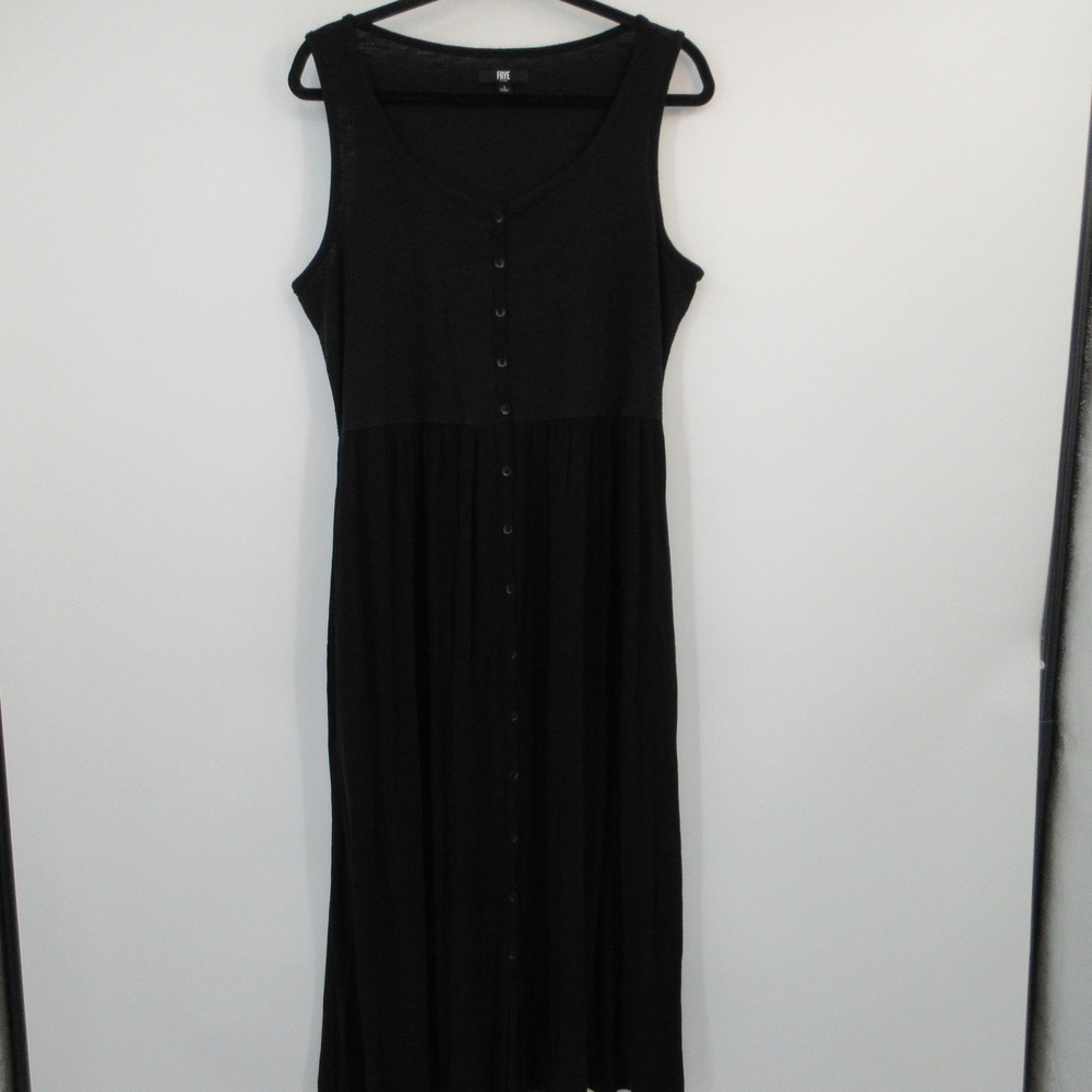 Frye Womens Black Sleeveless Button Front Mixed Media Maxi Dress Large
